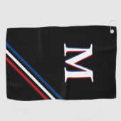 Serviette De Golf Élégant Noir Personnalisé Rouge Blanc Bleu Monogra (Horizontal)