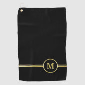 Serviette De Golf Élégant or Monogramme personnalisé sur noir (Devant)