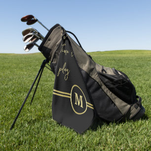 Serviette De Golf Élégant or Monogramme personnalisé sur noir