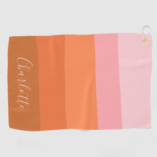 Serviette De Golf Élégant rose orange Abstrait rayures Nom du script (Horizontal)