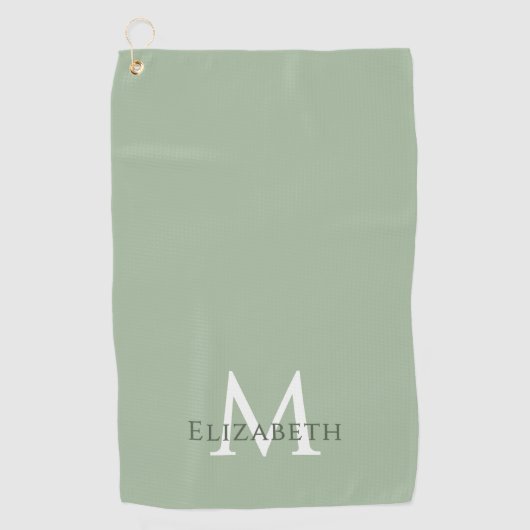 Serviette De Golf Elegant Sage Green Monogram Name Initial Custom (Devant)