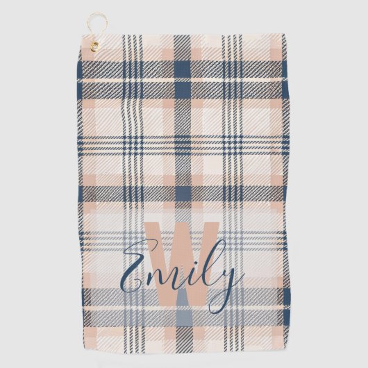 Serviette De Golf Élégant tatan bleu crème Monogramme (Devant)