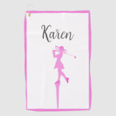 Serviette De Golf Elégante Femme Golfer Silhouette Standing Golf Tee (Devant)