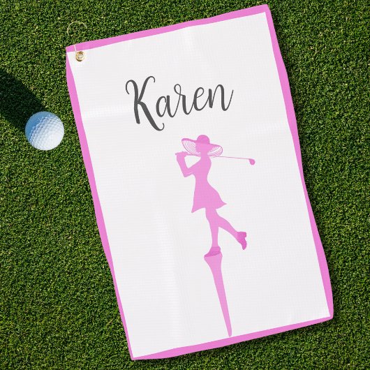 Serviette De Golf Elégante Femme Golfer Silhouette Standing Golf Tee