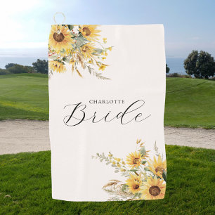 Serviette De Golf Élégante Mariée Florale au Tournesol Aquarelle Rus