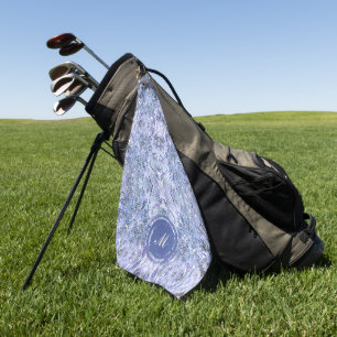 Serviette De Golf Elégante mosaïque bleue glace, Monogramme moderne