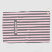 Serviette De Golf Élégantes rayures rose et gris Monogrammé personna (Horizontal)