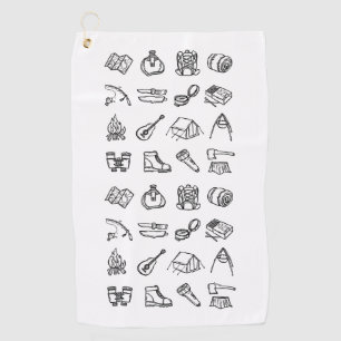 Serviette De Golf Éléments de camping noir et blanc