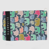 Serviette De Golf Eléphants colorés, Motif d'éléphants, Votre nom (Horizontal)