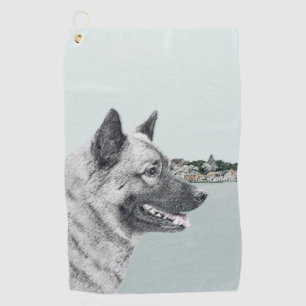 Serviette De Golf Elkhound norvégien à la peinture de village - Chie