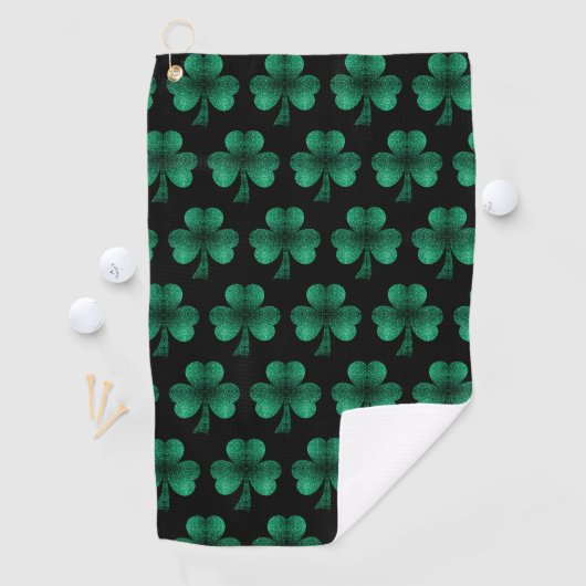 Serviette De Golf Emerald Green Sparkles Shamrock motif noir (En situation)