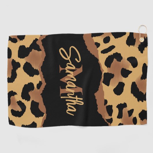 Serviette De Golf Empreinte de léopard Monogramme mignon (Horizontal)