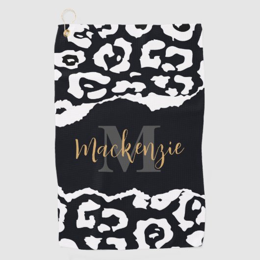 Serviette De Golf Empreinte de léopard noir et blanc (Devant)