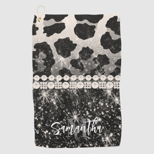Serviette De Golf Empreinte de léopard Parties scintillant argent (Devant)