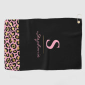 Serviette De Golf Empreinte de léopard rose et or Monogramme | Bloc  (Horizontal)