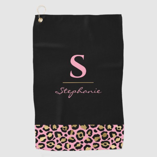 Serviette De Golf Empreinte de léopard rose et or Monogramme | Bloc  (Devant)