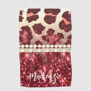 Serviette De Golf Empreinte de léopard rose et Parties scintillant