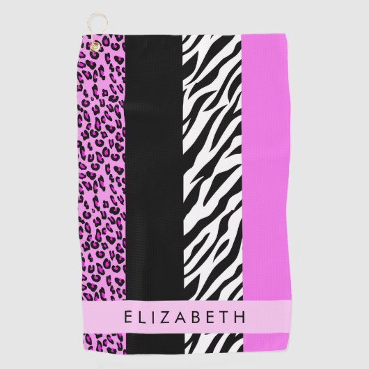 Serviette De Golf Empreinte de léopard, Zebra Print, Rose, Votre nom (Devant)