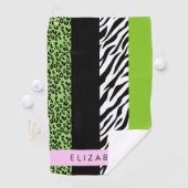 Serviette De Golf Empreinte de léopard, Zebra Print, Vert, Votre nom (En situation)