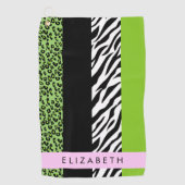 Serviette De Golf Empreinte de léopard, Zebra Print, Vert, Votre nom (Devant)