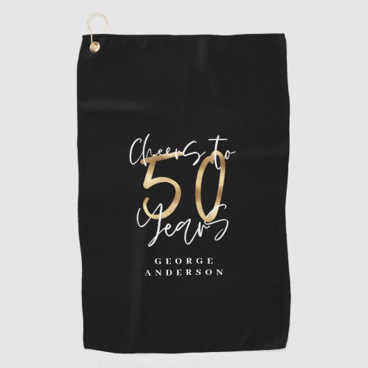 Serviette De Golf encourage à 50 ans moderne noir et or (Devant)