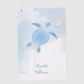 Serviette De Golf Encre bleue dorée chatoyante de tortue bleue (Devant)