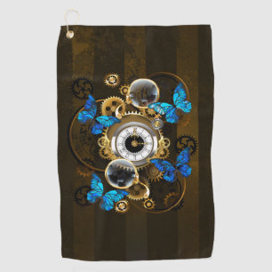 Serviette De Golf Engrenages à vapeur et papillons bleus