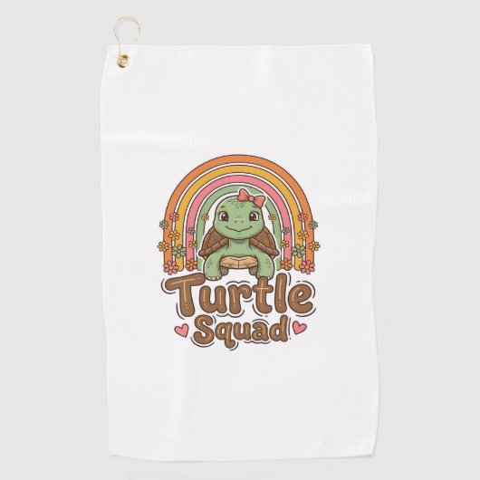Serviette De Golf Équipe de tortue mignonne dessin vectoriel floral  (Devant)