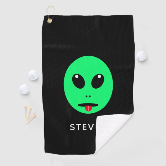 Serviette De Golf Espace amusant Alien Tête Noir Vert Personnalisé (En situation)