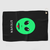 Serviette De Golf Espace amusant Alien Tête Noir Vert Personnalisé (Horizontal)