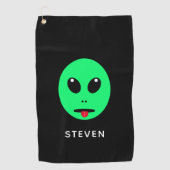 Serviette De Golf Espace amusant Alien Tête Noir Vert Personnalisé (Devant)