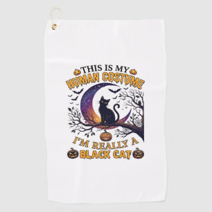 Serviette De Golf Est Costume Humain Chat Noir Halloween Lune_1