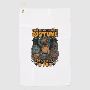 Serviette De Golf Est Pug de costume humain Halloween Citrouille Pie