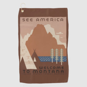 Serviette De Golf État du Montana : tribus indiennes, montagnes, pra