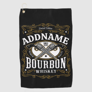 Serviette De Golf Étiquette de bourbon personnalisée vintage Guns Wh