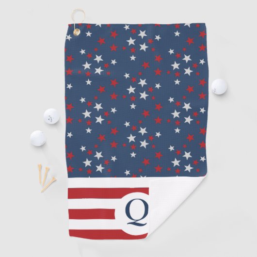 Serviette De Golf Étoiles et rayures monogrammes patriotiques (En situation)