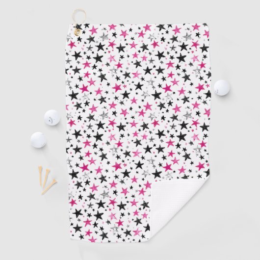 Serviette De Golf Étoiles Roses Argent Noir (En situation)