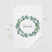 Serviette De Golf Eucalyptus nom vert script blanc (En situation)