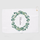 Serviette De Golf Eucalyptus nom vert script blanc (Horizontal)