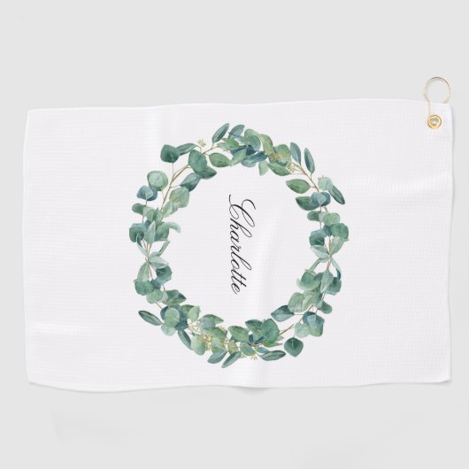 Serviette De Golf Eucalyptus nom vert script blanc (Horizontal)