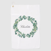 Serviette De Golf Eucalyptus nom vert script blanc (Devant)