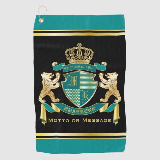Serviette De Golf Faites votre propre armoiries Turquoise Emblème d' (Devant)