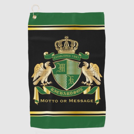 Serviette De Golf Faites votre propre blason Green Gold Eagle Emblem (Devant)