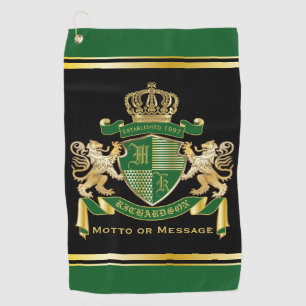 Serviette De Golf Faites votre propre blason Green Gold Lion Emblem