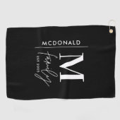 Serviette De Golf Famille monogramme moderne marine élégant monochro (Horizontal)