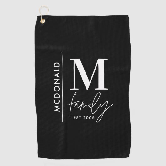 Serviette De Golf Famille monogramme moderne marine élégant monochro (Devant)