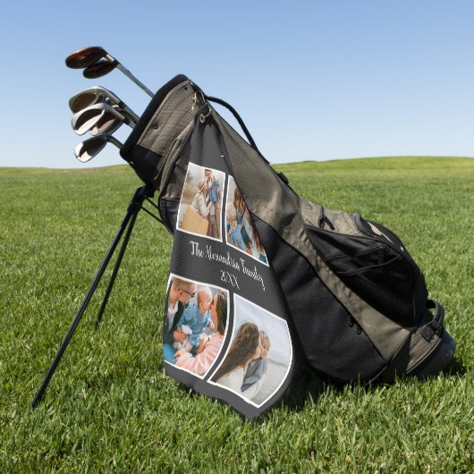 Serviette De Golf Famille personnalisée 4 photo collage modèle (Vert)