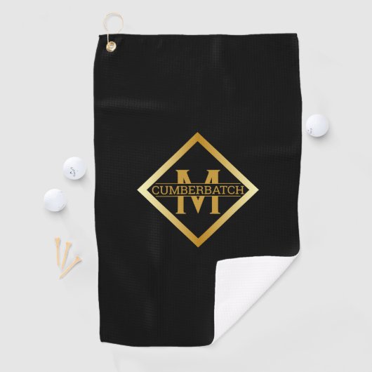Serviette De Golf Faux Monogramme Or – Noir & Or (En situation)