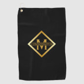 Serviette De Golf Faux Monogramme Or – Noir & Or (Devant)