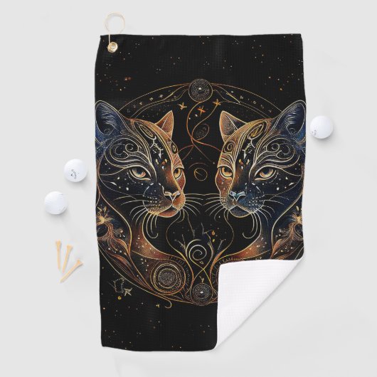 Serviette De Golf Feline artistique Cercle Twin Cats (En situation)